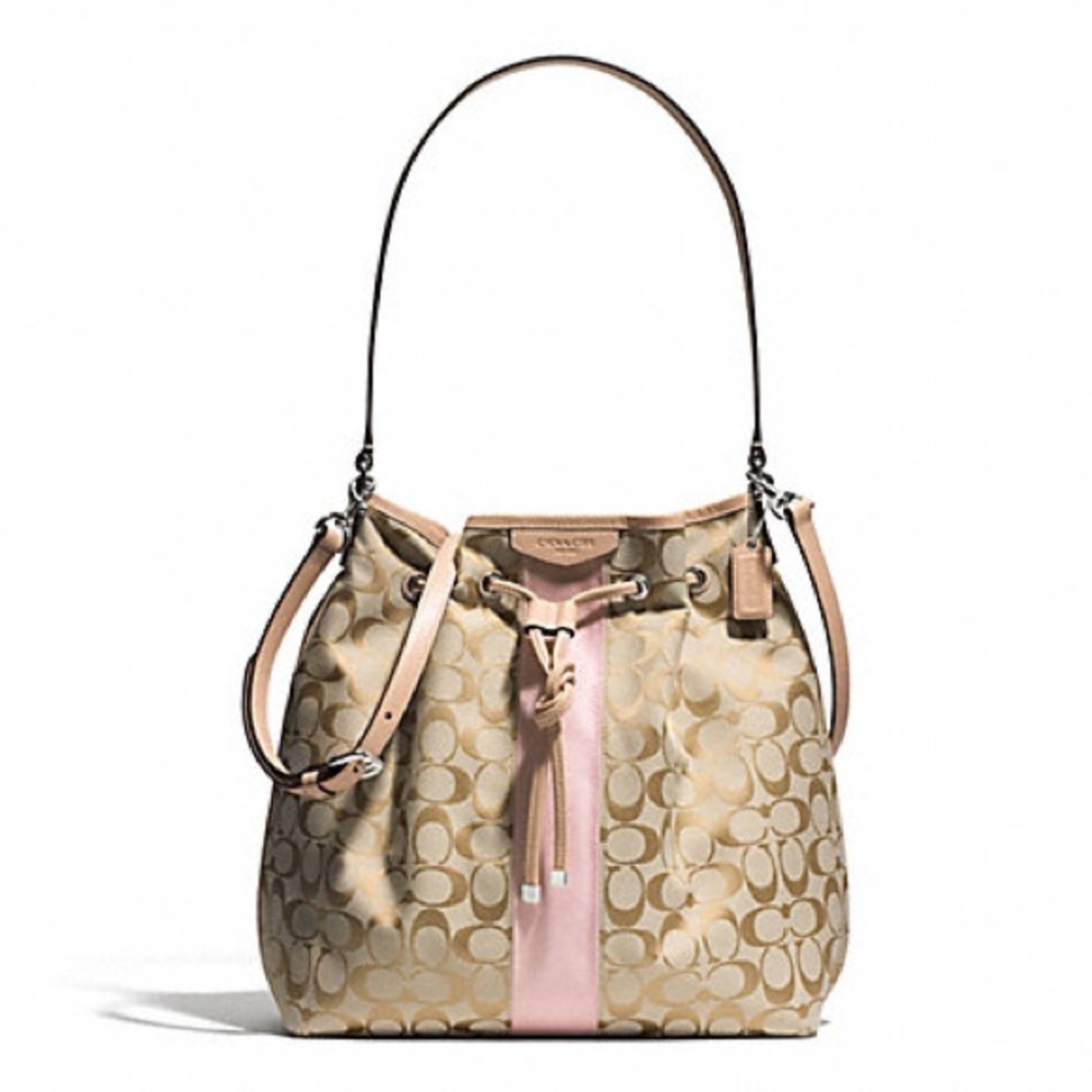 COACH SIGNATURE STRIPE DRAWSTRING SHOULDER BAG (F30581)